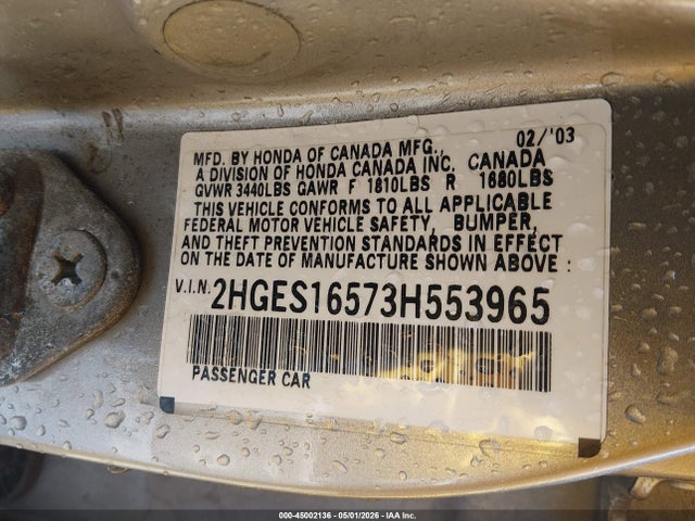 Продаж на аукціоні авто 2003 Honda Civic Lx, vin: 2HGES16573H553965, номер лоту: 45002136