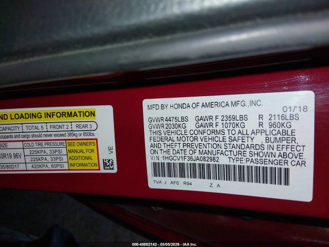 1HGCV1F36JA082982 Honda Accord Sport