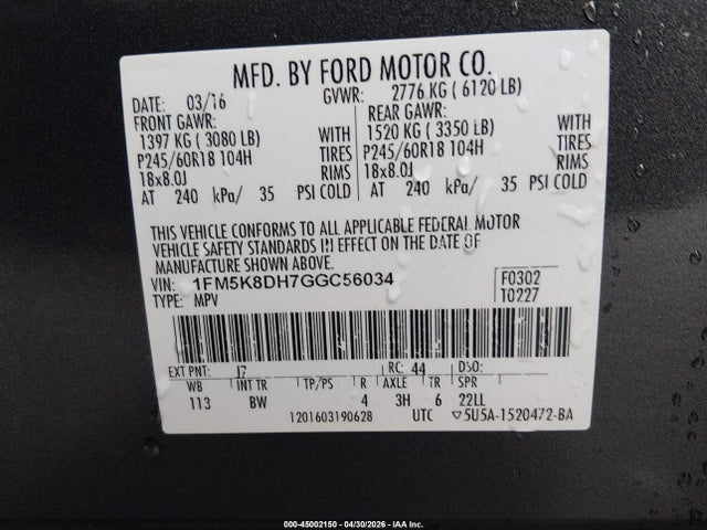 Продажа на аукционе авто 2016 Ford Explorer Xlt, vin: 1FM5K8DH7GGC56034, номер лота: 45002150