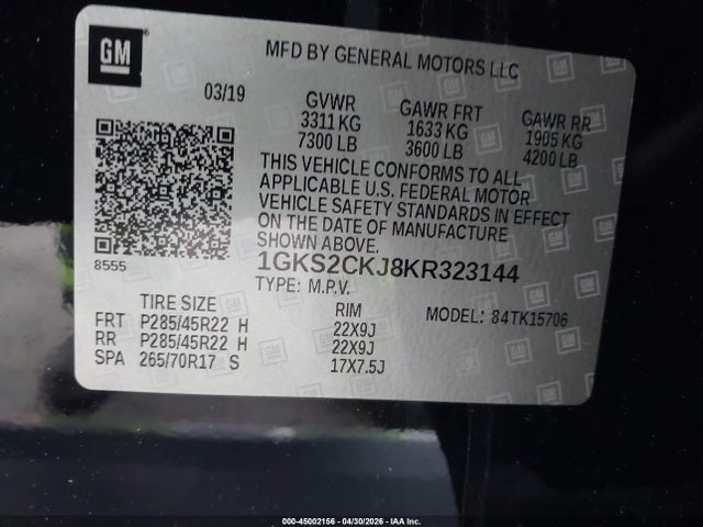 Aukcja sprzedaży 2019 Gmc Yukon Denali, vin: 1GKS2CKJ8KR323144, numer aukcji: 45002156