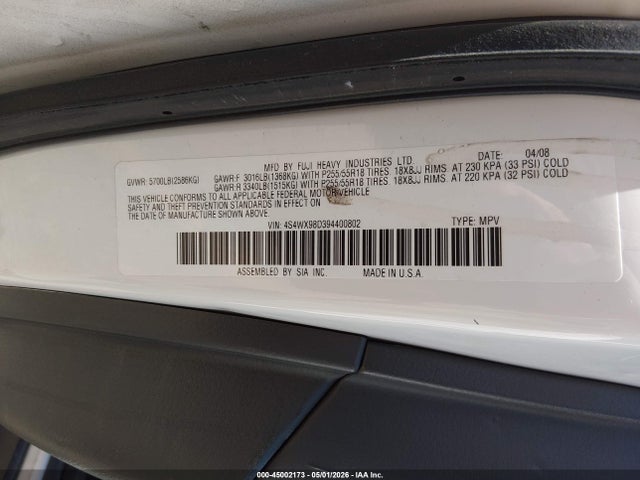 Aukcja sprzedaży 2009 Subaru Tribeca Limited 7-passenger, vin: 4S4WX98D394400802, numer aukcji: 45002173
