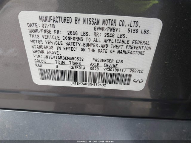 45002188 :رقم المزاد ، JN1EV7AR3KM550532 vin ، 2019 Infiniti Q50 3.0t Sport مزاد بيع