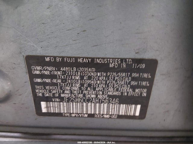 Aukcja sprzedaży 2010 Subaru Forester 2.5x Premium, vin: JF2SH6CC2AH756346, numer aukcji: 45002198