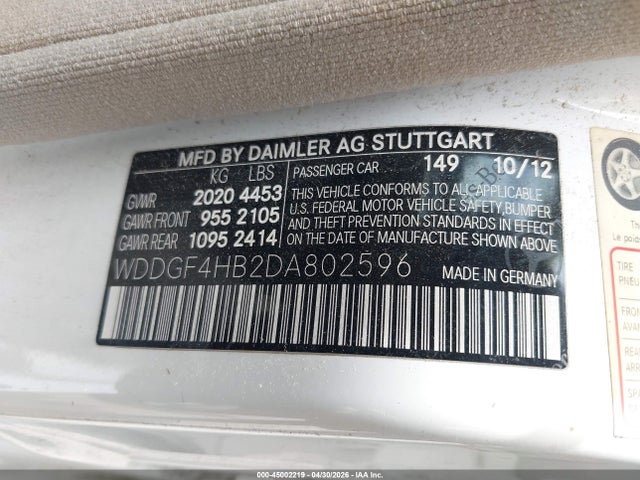 45002219 :رقم المزاد ، WDDGF4HB2DA802596 vin ، 2013 Mercedes-benz C 250 Luxury مزاد بيع