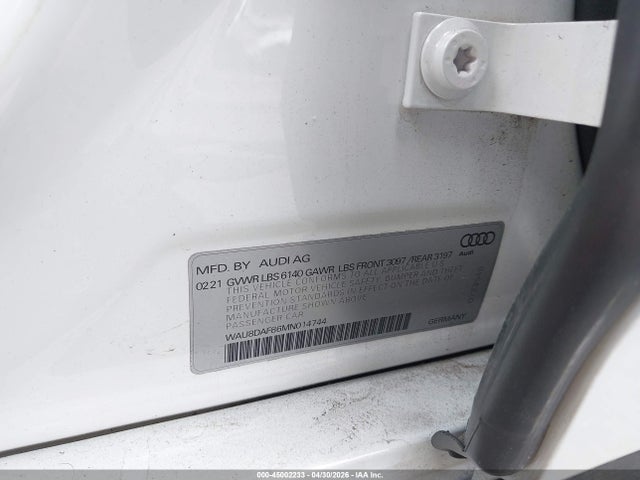 Aukcja sprzedaży 2021 Audi A8 L 55 Tfsi Quattro Tiptronic, vin: WAU8DAF86MN014744, numer aukcji: 45002233