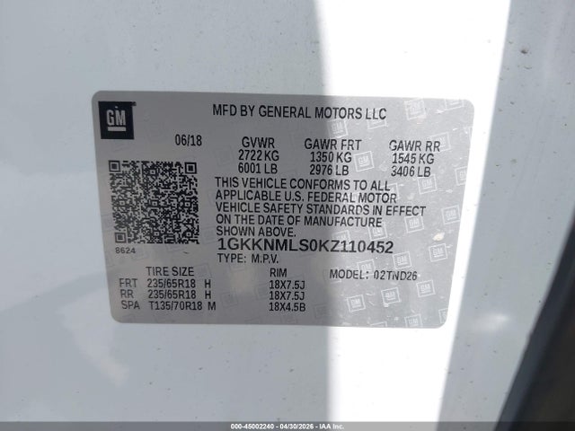 1GKKNMLS0KZ110452 GMC Acadia Slt-1