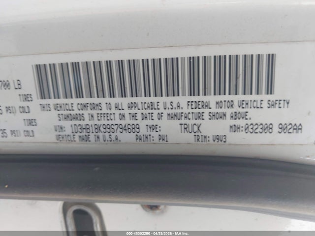 2009 Dodge Ram 1500 St მანქანა იყიდება აუქციონზე, vin: 1D3HB18K99S794689, აუქციონის ნომერი: 45002280
