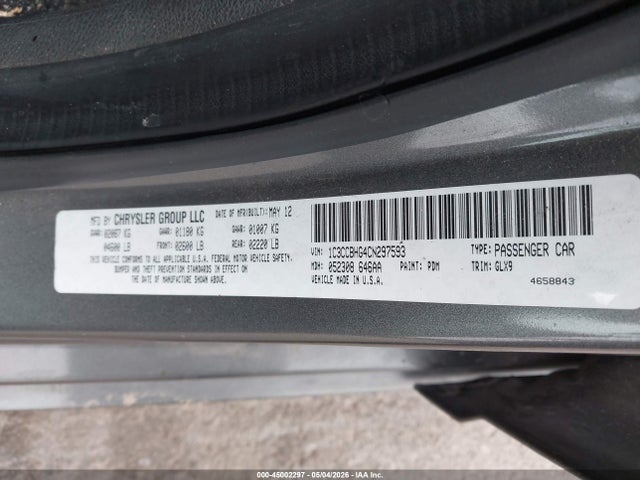 Aukcja sprzedaży 2012 Chrysler 200 S, vin: 1C3CCBHG4CN297593, numer aukcji: 45002297