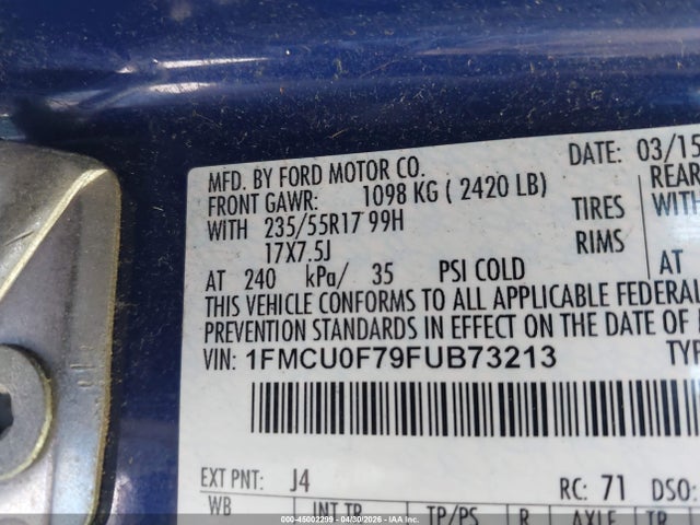 Ford ESCAPE S 2015 1FMCU0F79FUB73213 Image 9
