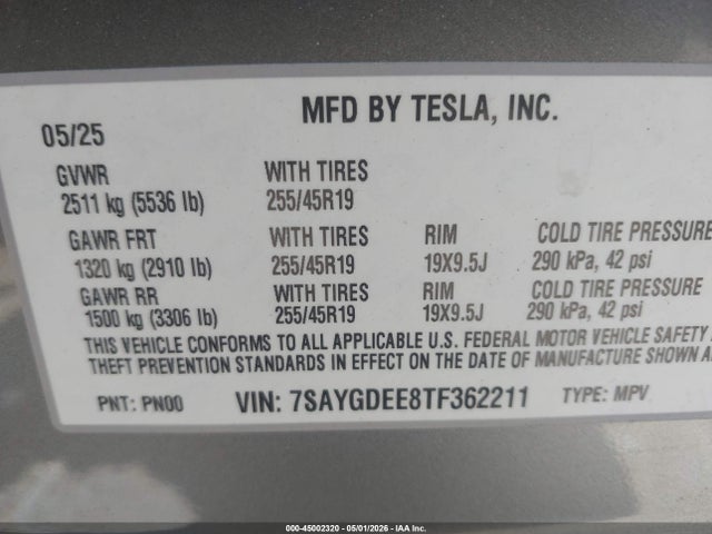 Продажа на аукционе авто 2026 Tesla Model Y All-wheel Drive/long Range Launch Series/premium All-wheel Drive, vin: 7SAYGDEE8TF362211, номер лота: 45002320