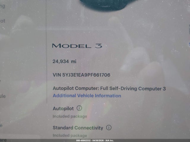 Aukcja sprzedaży 2023 Tesla Model 3 Rear-wheel Drive, vin: 5YJ3E1EA9PF661706, numer aukcji: 45002332