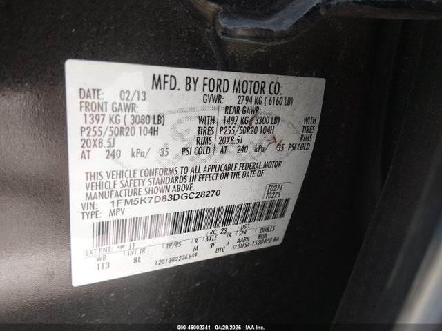 Aukcja sprzedaży 2013 Ford Explorer Xlt, vin: 1FM5K7D83DGC28270, numer aukcji: 45002341