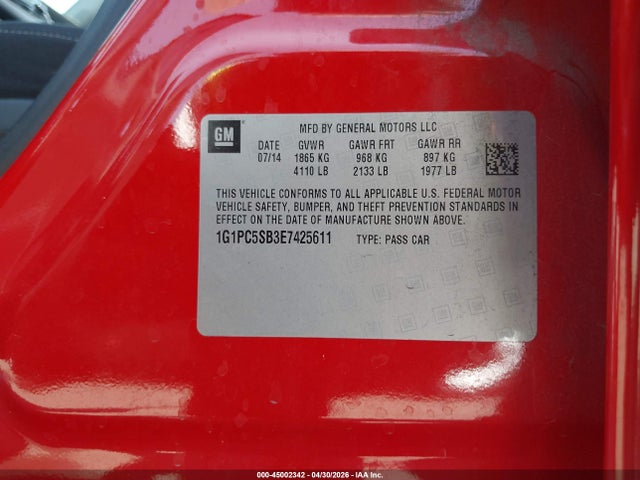 1G1PC5SB3E7425611 Chevrolet Cruze 1lt Auto