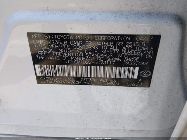 45002361 :رقم المزاد ، JTHCM1D22H5023117 vin ، 2017 Lexus Is 300 مزاد بيع