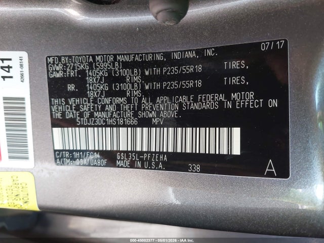 Продаж на аукціоні авто 2017 Toyota Sienna Le 7 Passenger, vin: 5TDJZ3DC1HS181666, номер лоту: 45002377