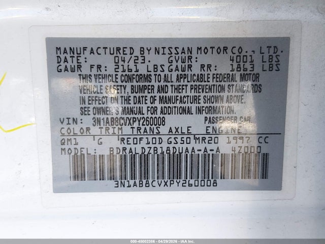 3N1AB8CVXPY260008 Nissan Sentra Sv Xtronic Cvt