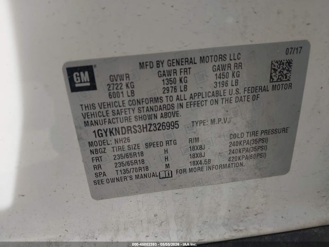 Aukcja sprzedaży 2017 Cadillac Xt5 Luxury, vin: 1GYKNDRS3HZ326995, numer aukcji: 45002393