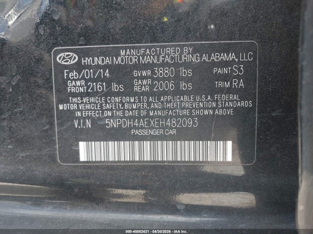 Aukcja sprzedaży 2014 Hyundai Elantra Se, vin: 5NPDH4AEXEH482093, numer aukcji: 45002421