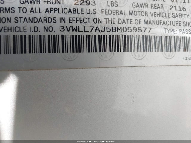 Продаж на аукціоні авто 2011 Volkswagen Jetta Tdi, vin: 3VWLL7AJ5BM059577, номер лоту: 45002433