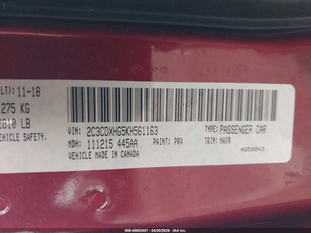 Продажа на аукционе авто 2019 Dodge Charger Gt Rwd, vin: 2C3CDXHG5KH561163, номер лота: 45002487