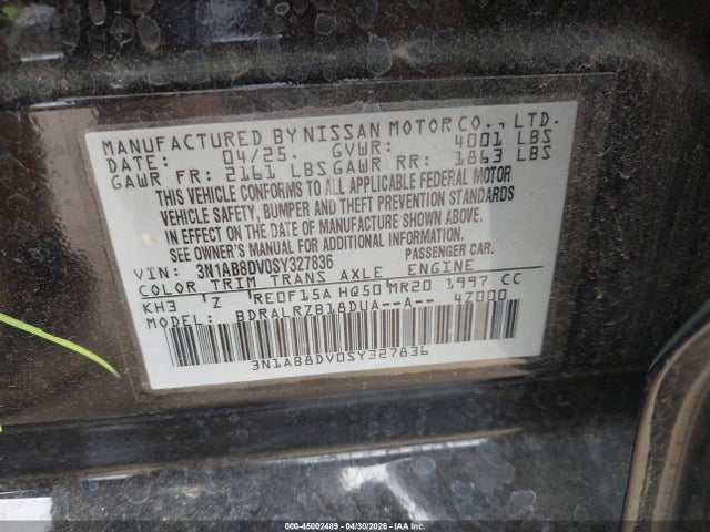 3N1AB8DV0SY327836 Nissan SENTRA SR