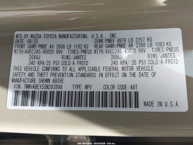 Aukcja sprzedaży 2025 Mazda Cx-50 2.5 Turbo Premium Plus Package, vin: 7MMVABEY5SN393898, numer aukcji: 45002542