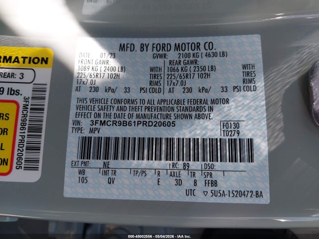 45002556 :رقم المزاد ، 3FMCR9B61PRD20605 vin ، 2023 Ford Bronco Sport Big Bend مزاد بيع