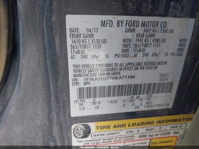 1FMJU1GT5HEA71199 Ford Expedition Xl