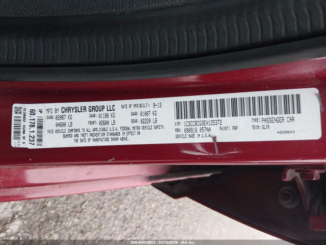2014 Chrysler 200 Limited მანქანა იყიდება აუქციონზე, vin: 1C3CCBCG3EN125372, აუქციონის ნომერი: 45002603