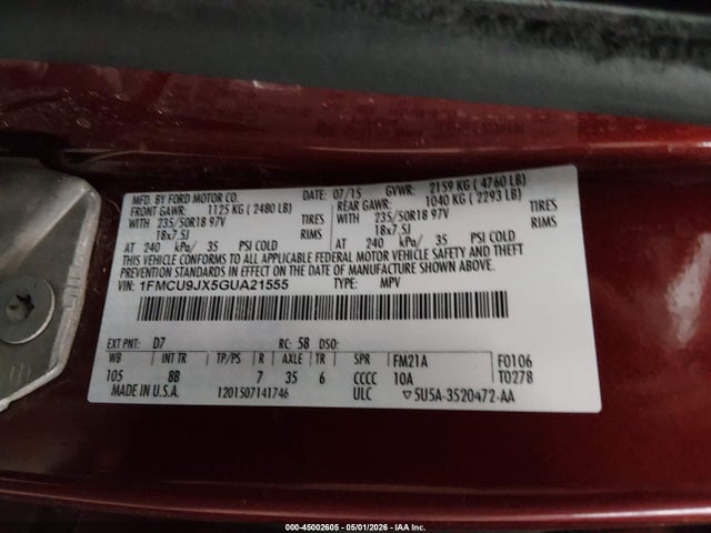 Продажа на аукционе авто 2016 Ford Escape Titanium, vin: 1FMCU9JX5GUA21555, номер лота: 45002605