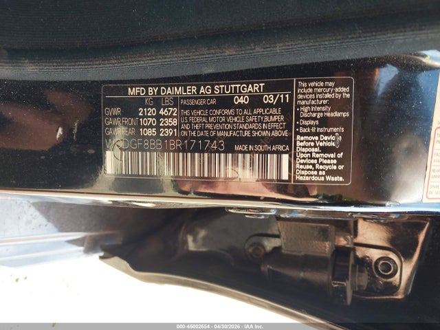 Aukcja sprzedaży 2011 Mercedes-benz C 300 Sport 4matic, vin: WDDGF8BB1BR171743, numer aukcji: 45002654