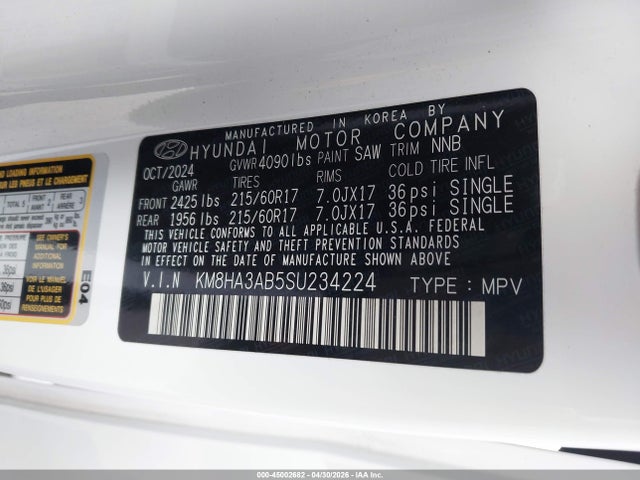KM8HA3AB5SU234224 Hyundai Kona Se