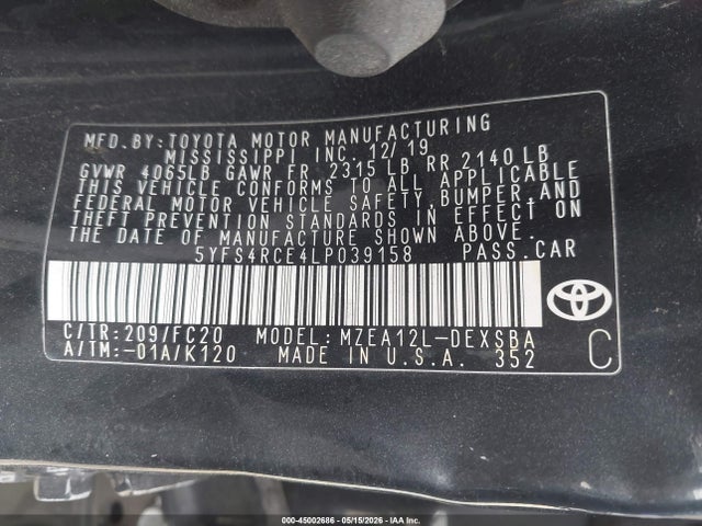 Toyota COROLLA SE 2020 5YFS4RCE4LP039158 Image 9