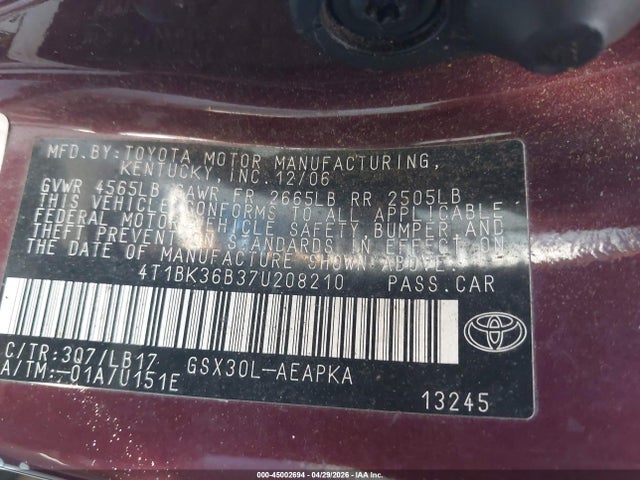 Aukcja sprzedaży 2007 Toyota Avalon Limited, vin: 4T1BK36B37U208210, numer aukcji: 45002694