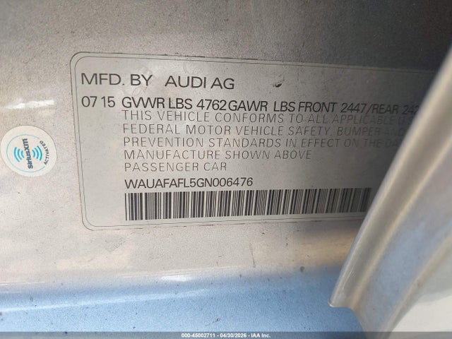 Продаж на аукціоні авто 2016 Audi A4 2.0t Premium, vin: WAUAFAFL5GN006476, номер лоту: 45002711