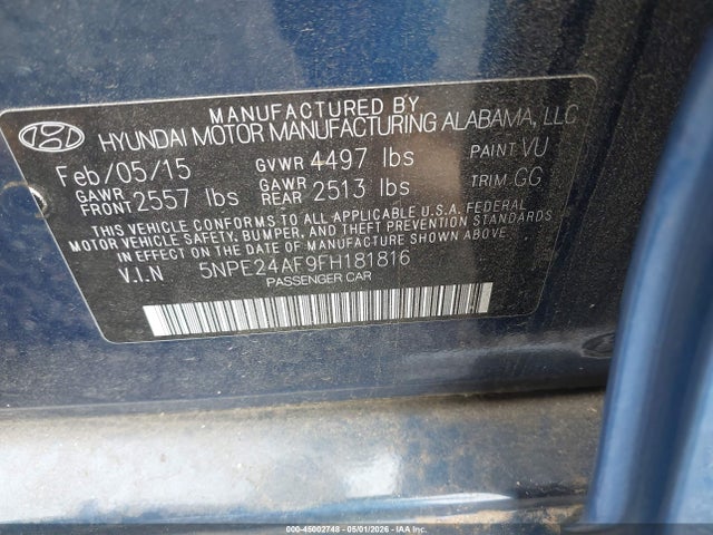 Продаж на аукціоні авто 2015 Hyundai Sonata Se, vin: 5NPE24AF9FH181816, номер лоту: 45002748