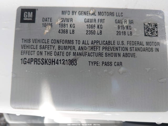 Auction sale of the 2017 Buick Verano Sport Touring, vin: 1G4PR5SK9H4121383, lot number: 45002770