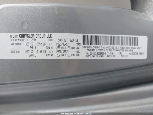 Продаж на аукціоні авто 2014 Chrysler Town & Country Touring, vin: 2C4RC1BG1ER294617, номер лоту: 45002788