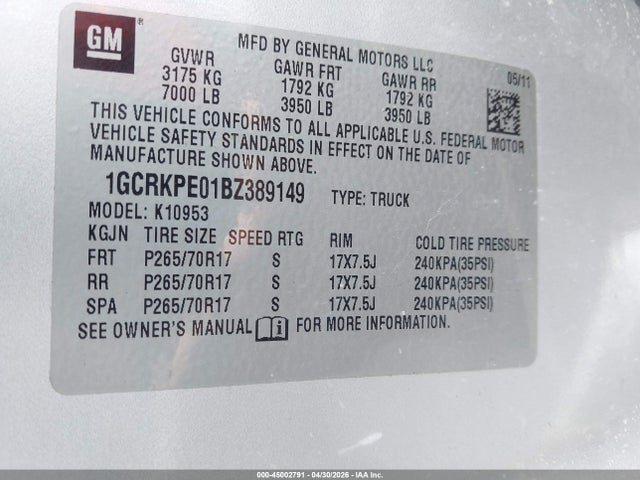 Продажа на аукционе авто 2011 Chevrolet Silverado 1500 Work Truck, vin: 1GCRKPE01BZ389149, номер лота: 45002791
