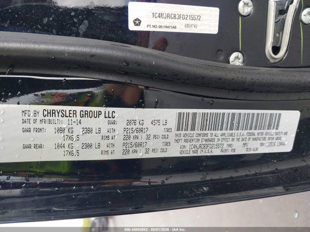 2015 Jeep Patriot Limited მანქანა იყიდება აუქციონზე, vin: 1C4NJRCB3FD215572, აუქციონის ნომერი: 45002802
