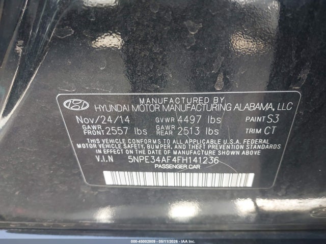 Продаж на аукціоні авто 2015 Hyundai Sonata Limited, vin: 5NPE34AF4FH141236, номер лоту: 45002809