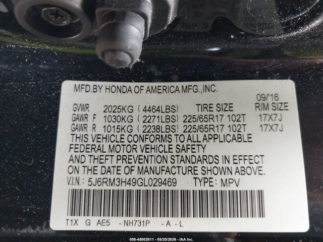 Продаж на аукціоні авто 2016 Honda Cr-v Se, vin: 5J6RM3H49GL029469, номер лоту: 45002811