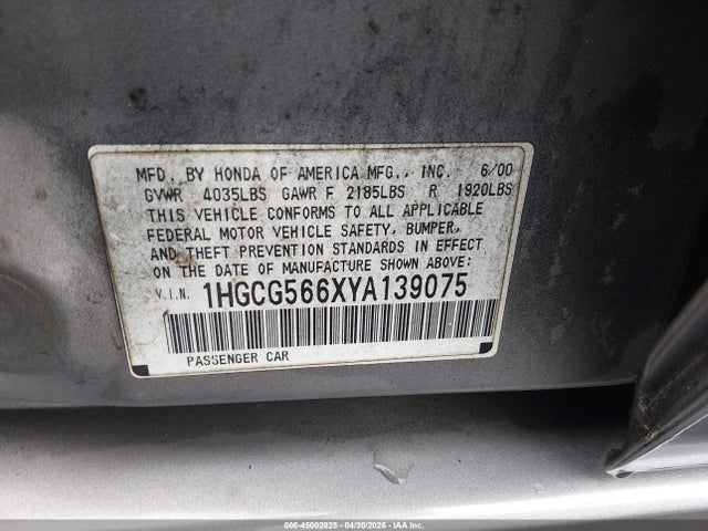 Продажа на аукционе авто 2000 Honda Accord 2.3 Ex, vin: 1HGCG566XYA139075, номер лота: 45002825
