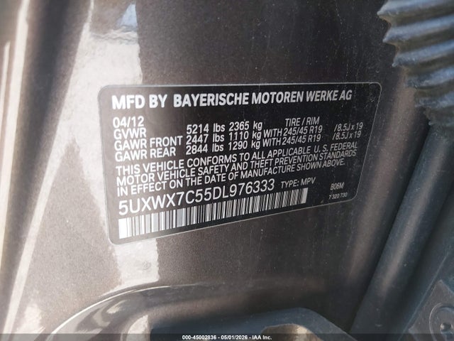 Продаж на аукціоні авто 2013 Bmw X3 Xdrive35i, vin: 5UXWX7C55DL976333, номер лоту: 45002836