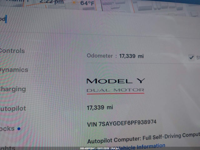 Продаж на аукціоні авто 2023 Tesla Model Y Performance Dual Motor All-wheel Drive, vin: 7SAYGDEF6PF938974, номер лоту: 45002841