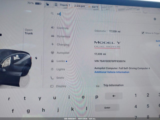 Продаж на аукціоні авто 2023 Tesla Model Y Performance Dual Motor All-wheel Drive, vin: 7SAYGDEF6PF938974, номер лоту: 45002841