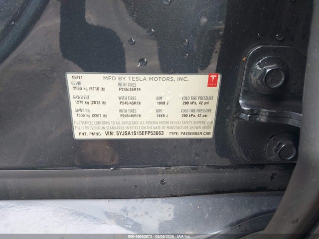 45002872 :رقم المزاد ، 5YJSA1S15EFP53663 vin ، 2014 Tesla Model S مزاد بيع
