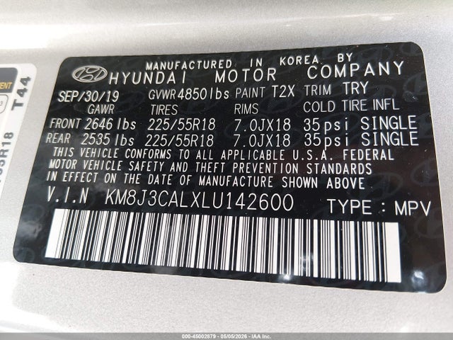 Aukcja sprzedaży 2020 Hyundai Tucson Ultimate, vin: KM8J3CALXLU142600, numer aukcji: 45002879