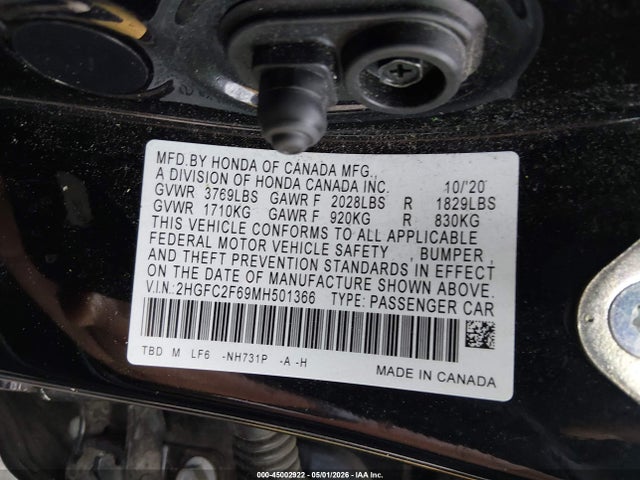 Honda Civic Lx 2021 2HGFC2F69MH501366 Image 9