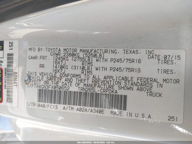 5TFTX4GN3FX050652 Toyota Tacoma Prerunner